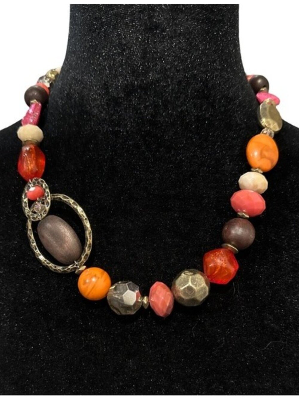 Ruby Rd Beaded Necklace Coral Gold tone Pink Beaded Adjustable Length
